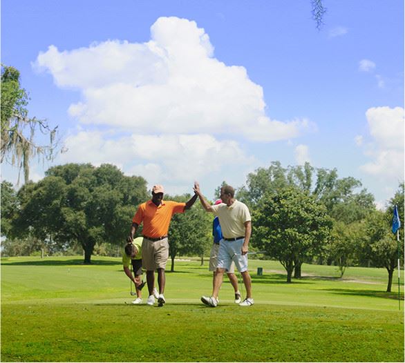 Two Men high fiving in a park