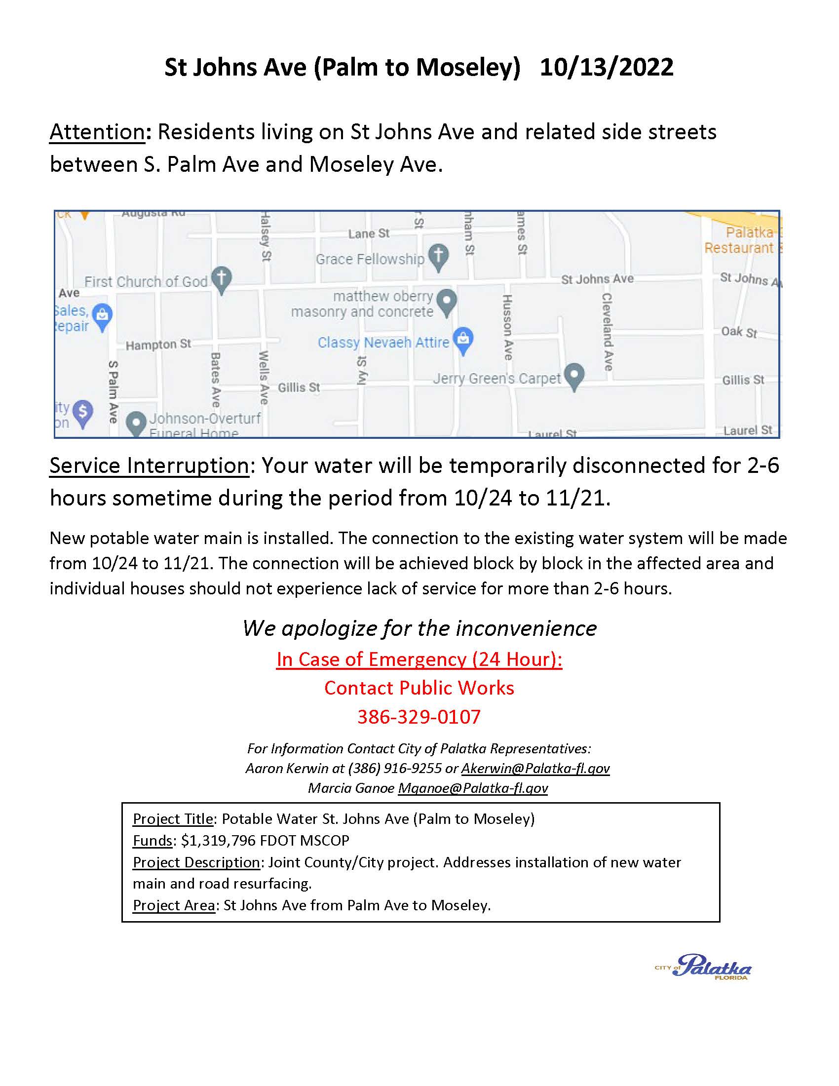  St. Johns Ave. Project Update Palm to Moseley